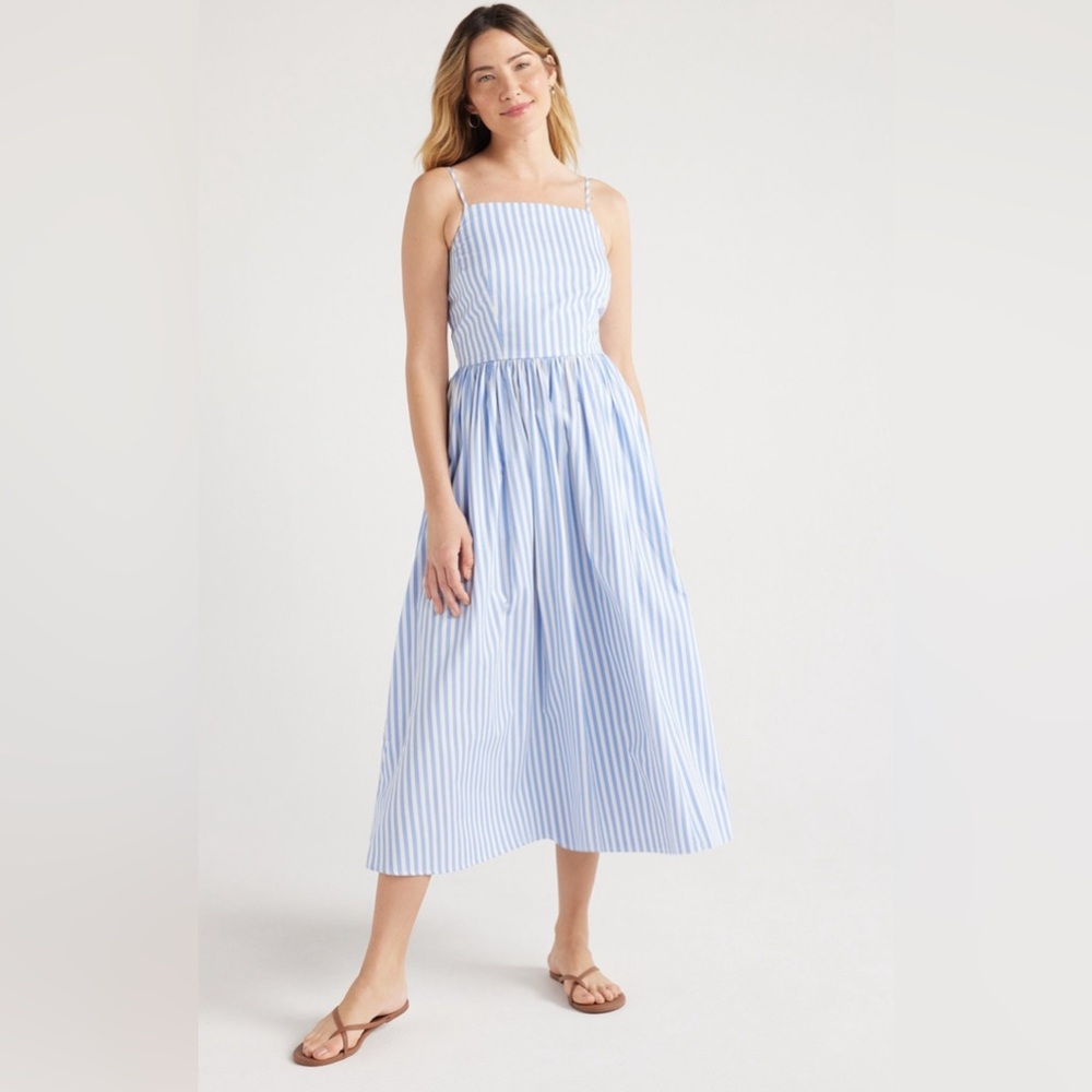 Free Assembly size L Blue Striped Sleeveless Dress